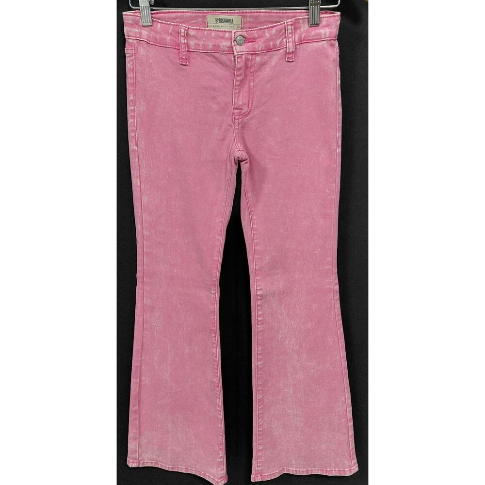 Rock Bargain & Roll Denim Button Flare Pink Jeans Size 14-See Measurements